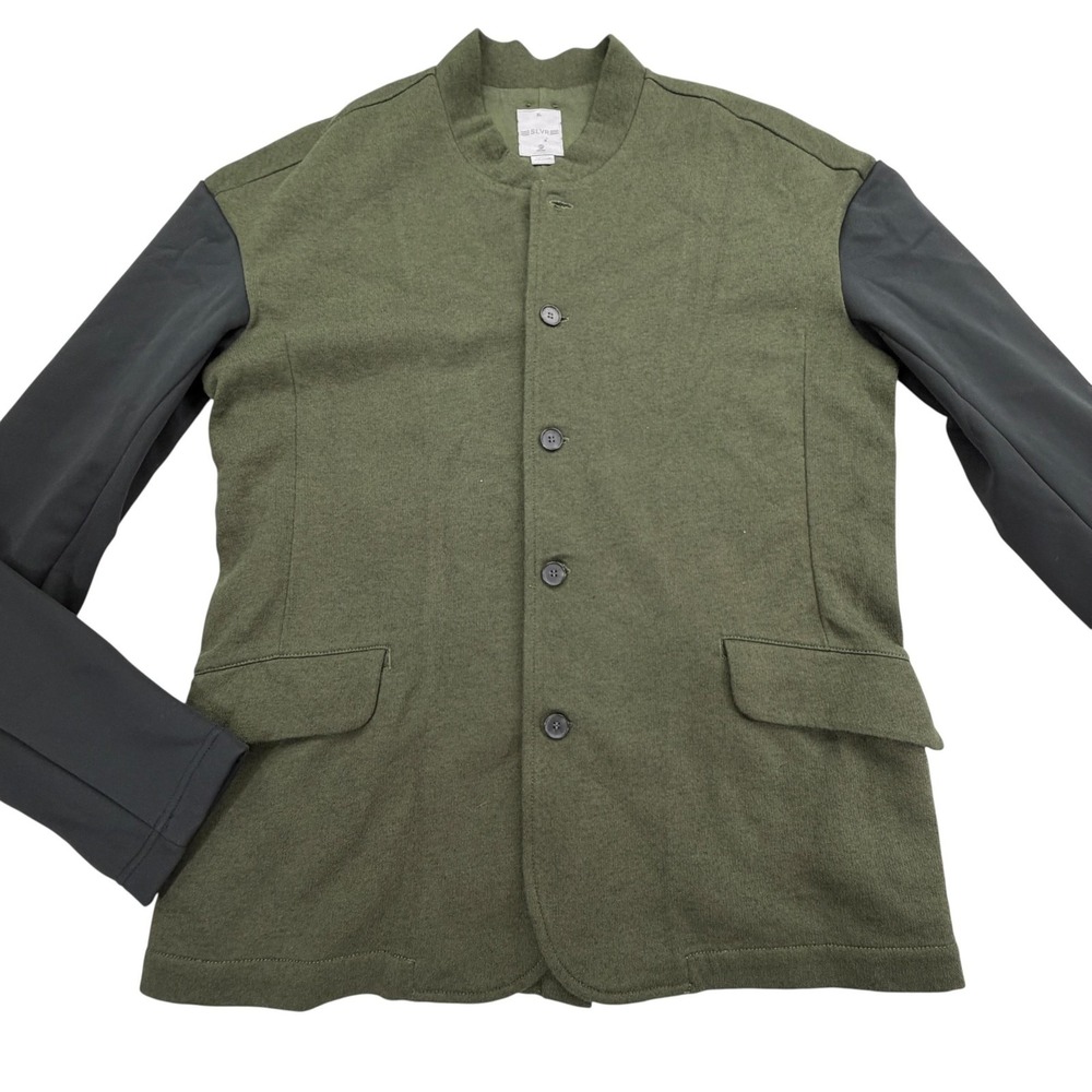 Adidas SLVR Jacket Mens XL Green Blazer Knit Button Front Contrast Sleeves Wool